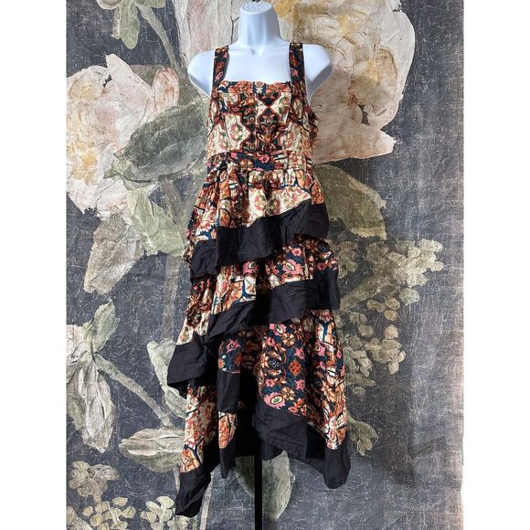 New Anthropologie Floral Print Square Neck Tiered Midi Dress Size Small - Picture 5 of 8